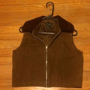 Brown Suede Leather Vest Faux Fur Jacket